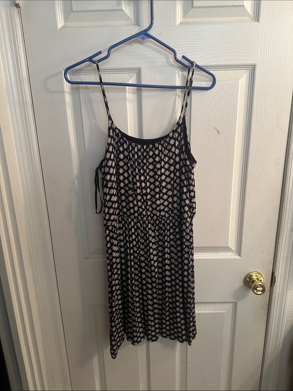 LOFT Black and White Printed Spaghetti-Strap Mini Dress